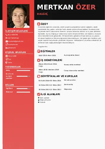 Dalgıç CV Örnekleri cv indir